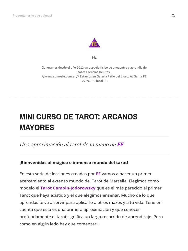 Fe - Mini Curso de Tarot - Arcanos Mayores | PDF | Tarot | Arcanos Mayores