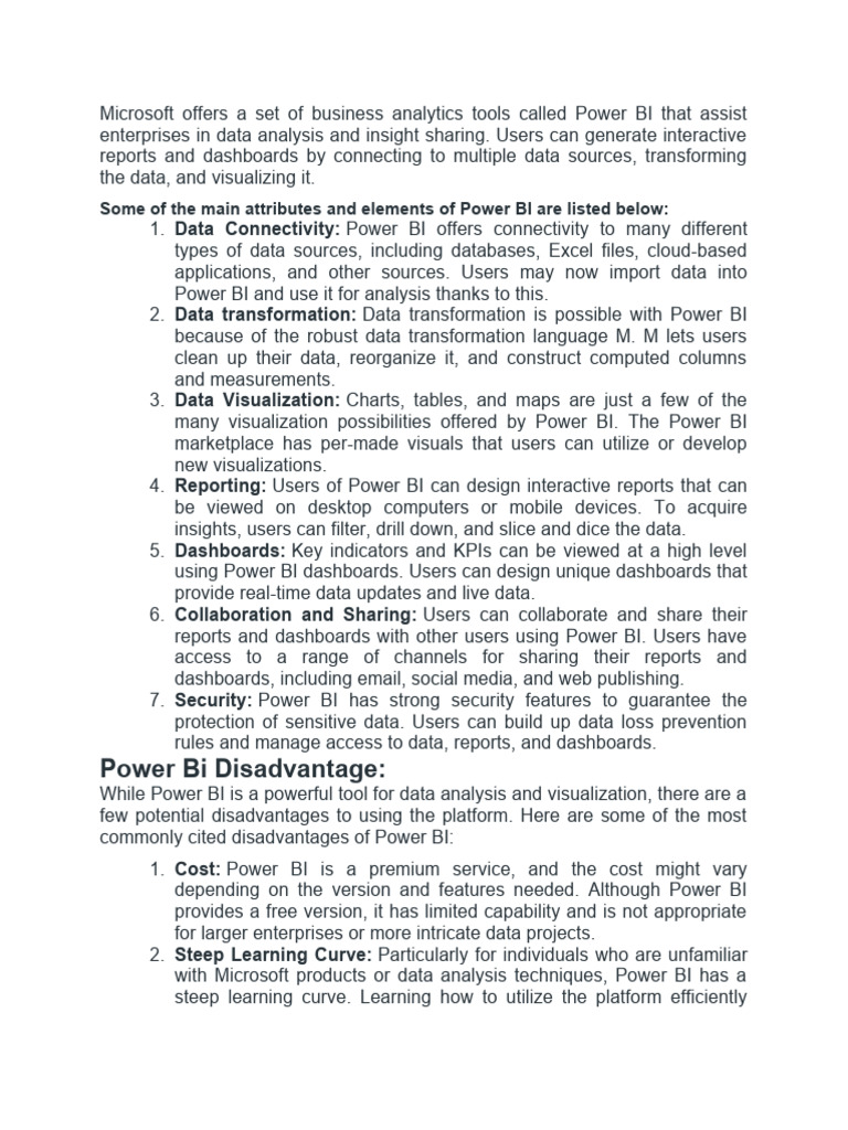 Power BI: Features, Disadvantages, and Limitations | PDF | Computer ...