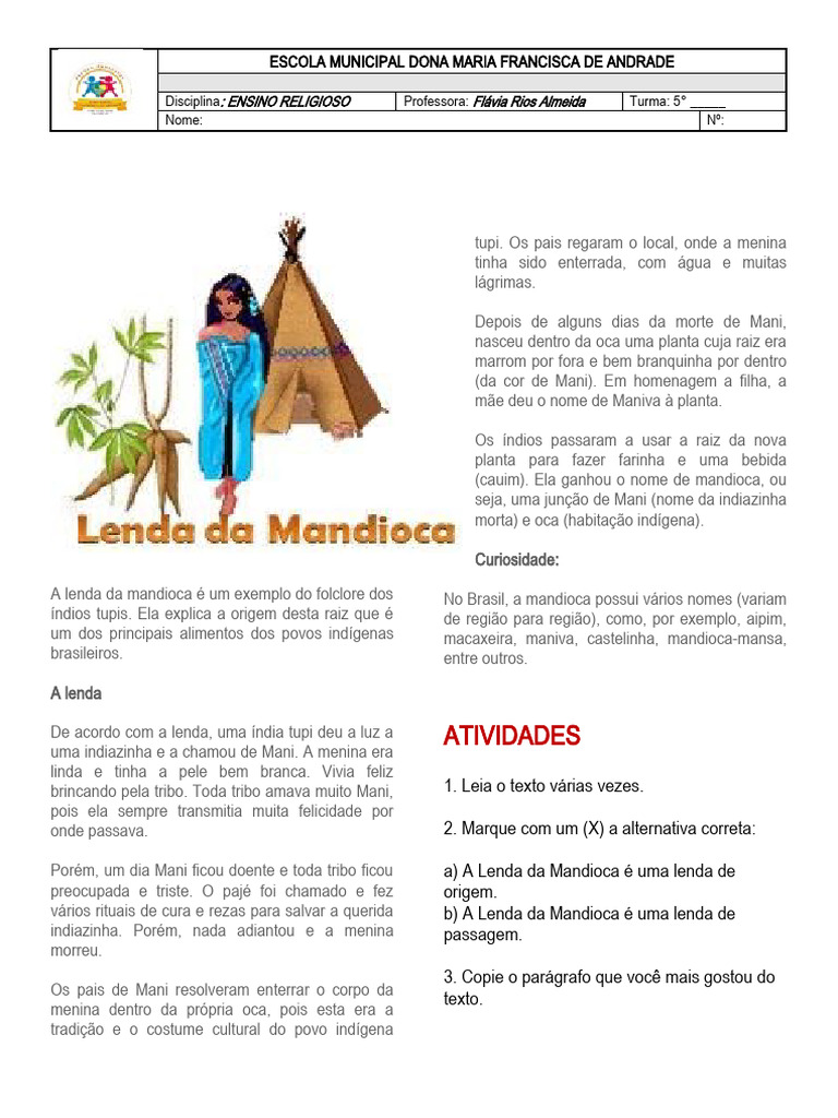 Lenda da Mandioca para Educação Infantil | PDF | Povos indígenas das ...