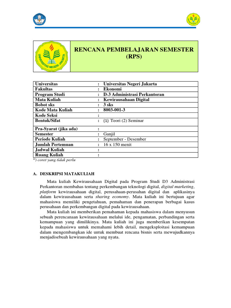 KEWIRAUSAHAAN DIGITAL Format RPS 2 | PDF | Seni