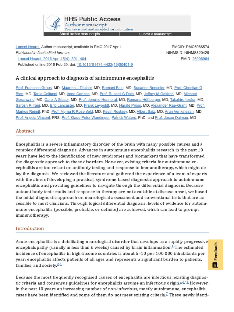 Graus Criteria for Autoimmune Encephalitis | PDF | Causes Of Death ...
