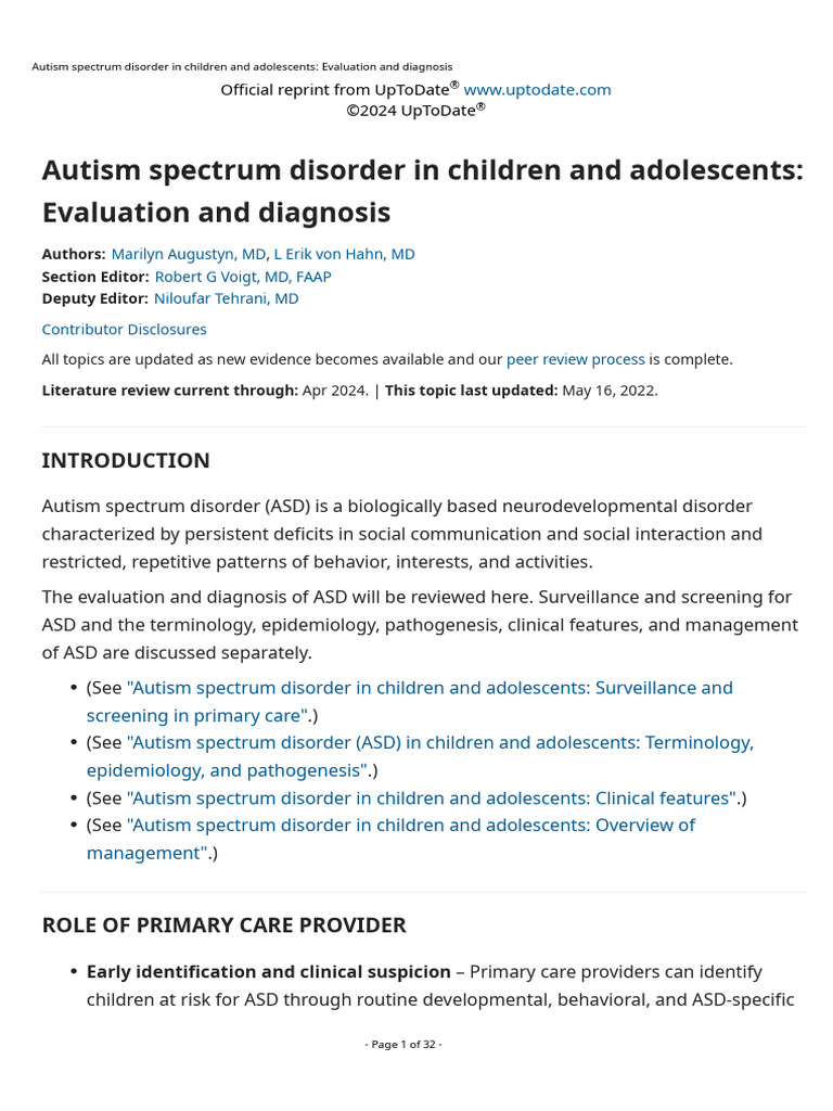 Autism Spectrum Disorder in Children and Adolescents Evaluation | PDF ...