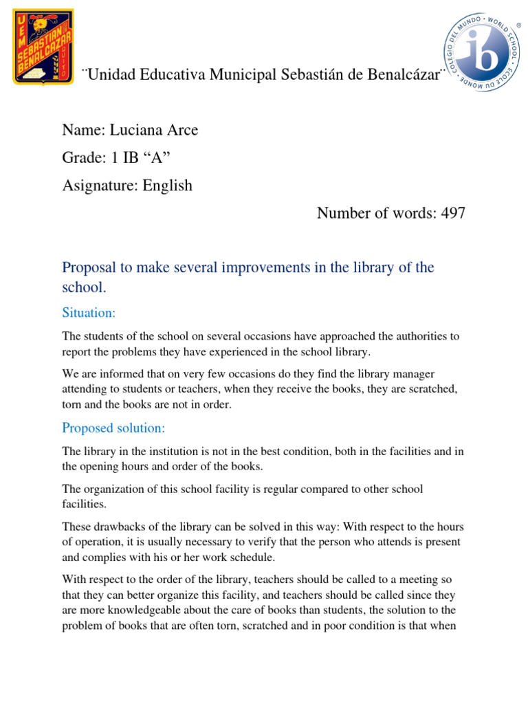 Library Improvement Proposal for School | PDF | Cognition | Cognitive ...
