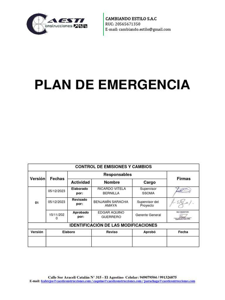 Plan de Emergencia Cambiando Estilo S.A.C | PDF | Defensa Civil | Business