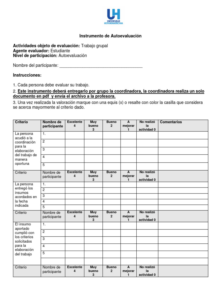 Instrumento de Autoevaluación Grupal | PDF | Aprendizaje