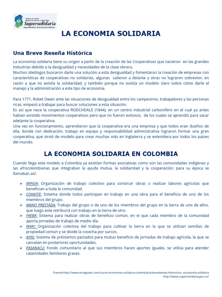 Historia de la Economía Solidaria en Colombia | PDF | Cooperativa ...