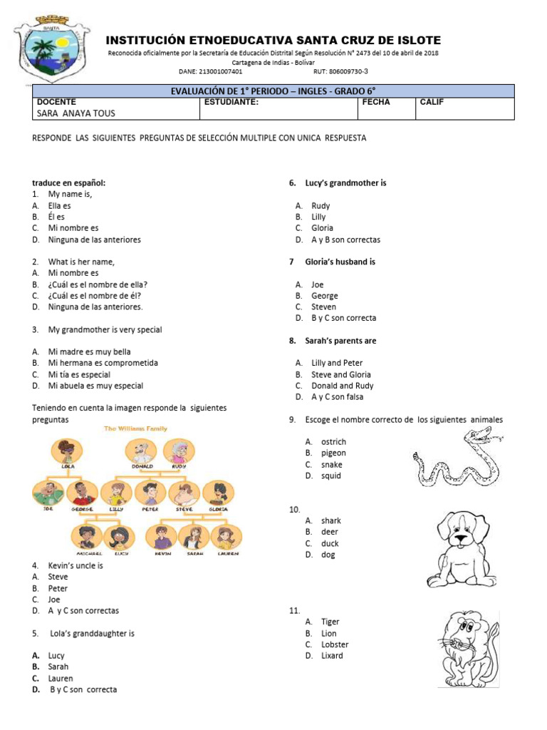 Examen de Ingles 6 | PDF