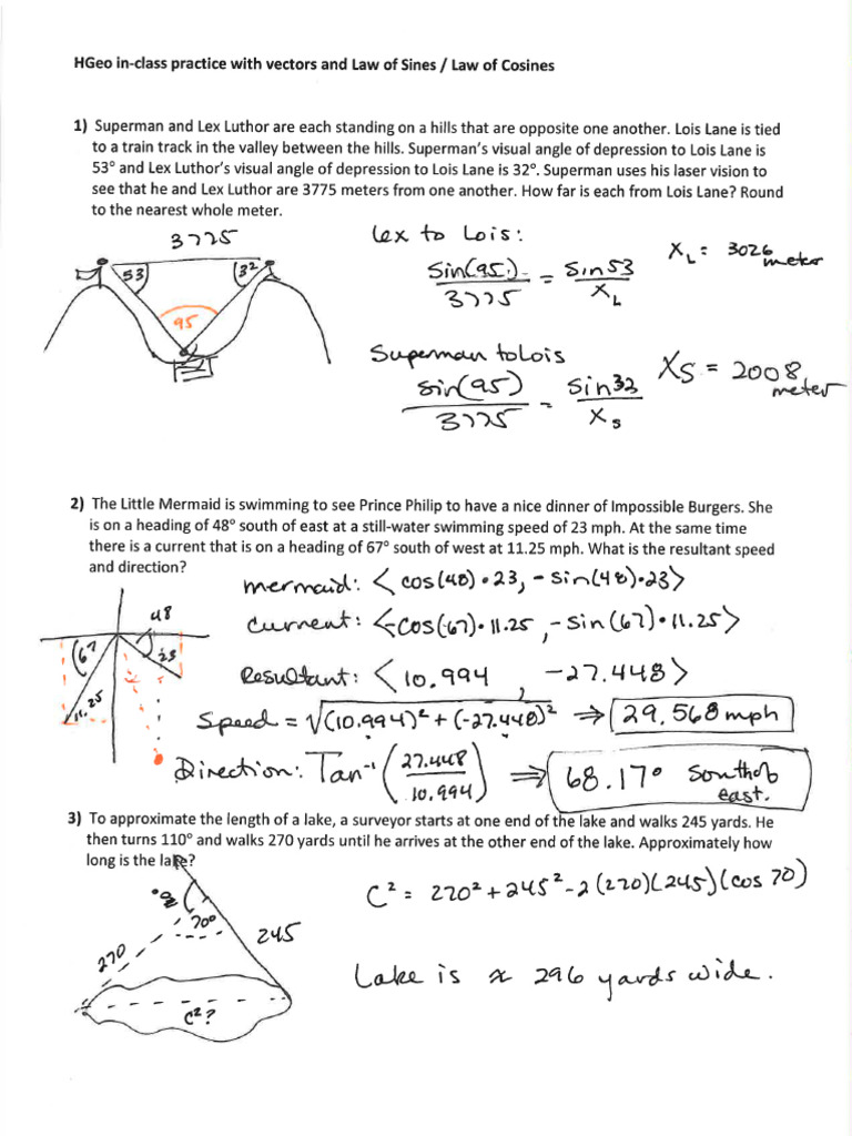 HGeo+in Class+LOS+LOC+Vectors+Word+Problems+KEY | PDF