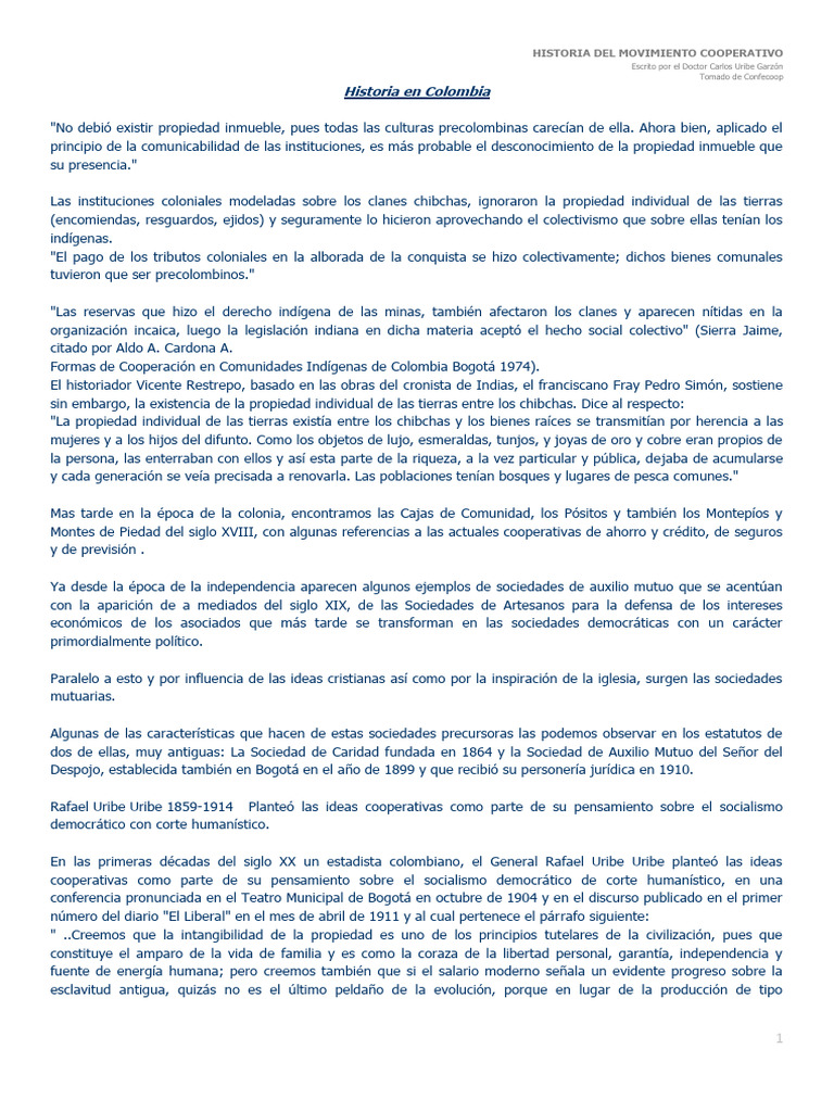 Historia del Cooperativismo en Colombia | PDF | Cooperativa | Bancos
