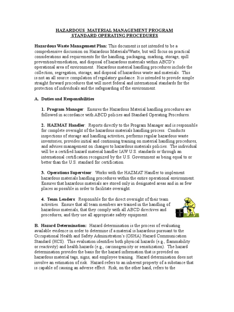 Hazardous Material Management Sop Hazardous Waste Dangerous Goods