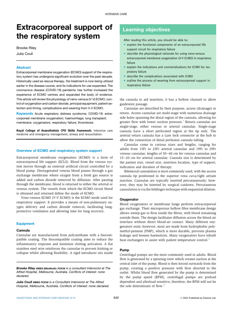 Extracorporeal Support of The Respiratory System - 2 | PDF ...