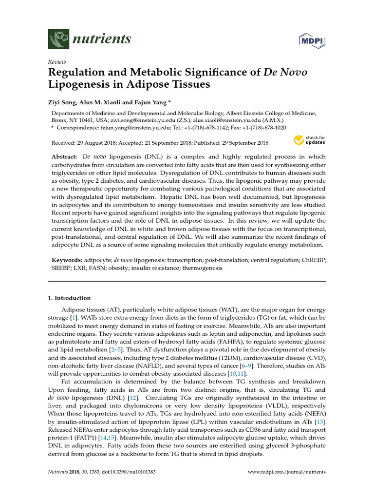 Regulation and Metabolic Significance of de Novo Lipogenesis in Adipose ...
