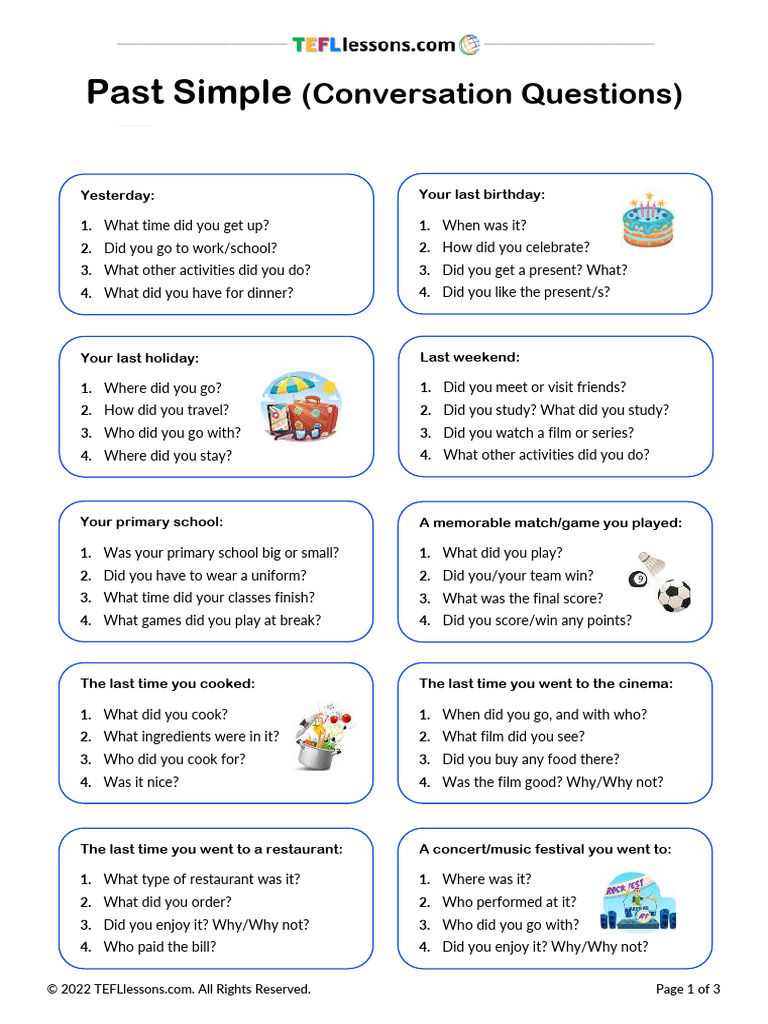 Past Simple Conversation Guide | PDF | Language Arts & Discipline ...