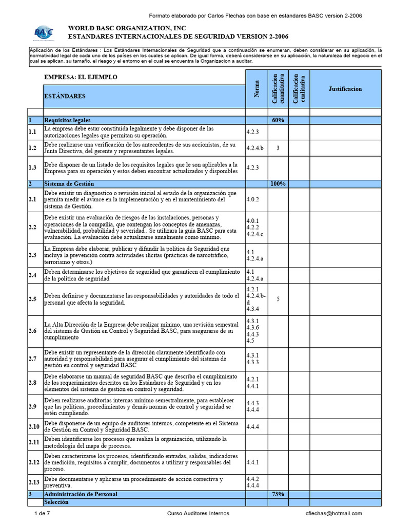 Matriz reporte auditoria BASC estandares 2-2006 (7) | PDF | Logística ...