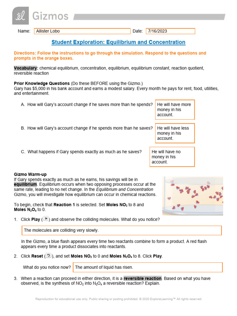 Equilibrium Concentration of N2O4 | PDF | Chemical Equilibrium ...