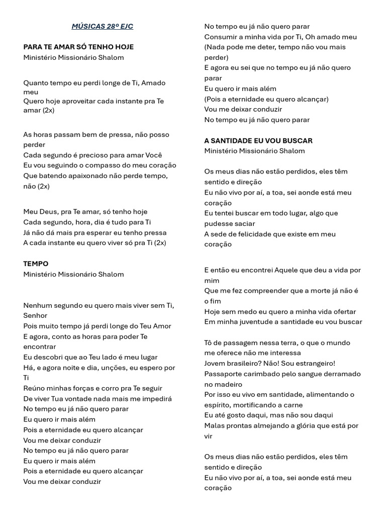 Músicas 28º Ejc | PDF | Maria, mãe de Jesus | Amor, image size:768x1024