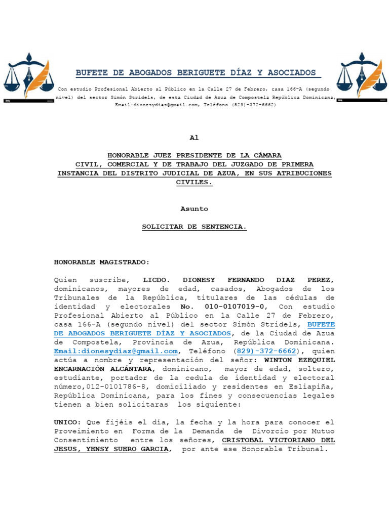 Solicitud de Sentencia Certificada Dionesy | PDF