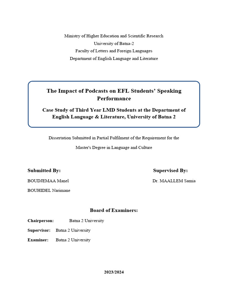 Impact of Podcasts on EFL Speaking Skills | PDF | Learning | Podcast