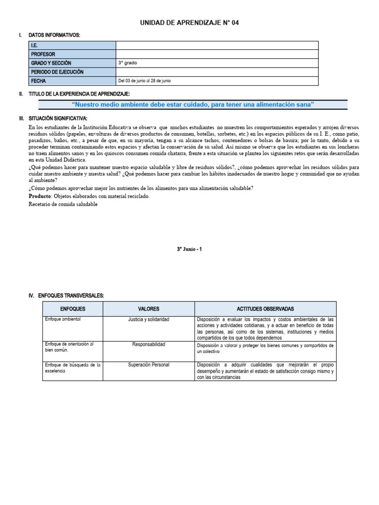 3° Grado - Unidad de Aprendizaje #04 | PDF | Multiplicación | Residuos