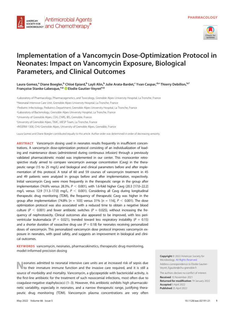 Implementation of A Vancomycin Dose-Optimization Protocol in Neonates ...