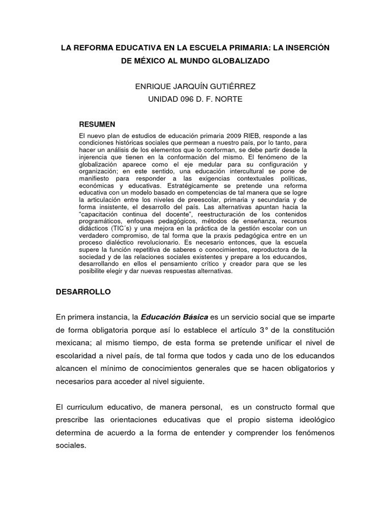 Reforma Educativa en Primaria en México | PDF | Plan de estudios ...