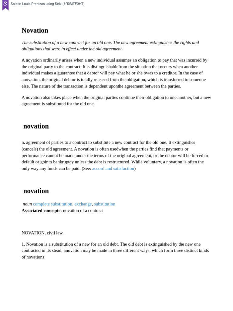 Subrogation & Novation PDF Subrogation Common Law