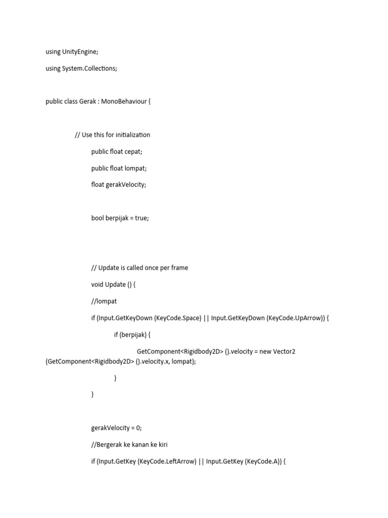 Unity 2D Character Movement Script | PDF