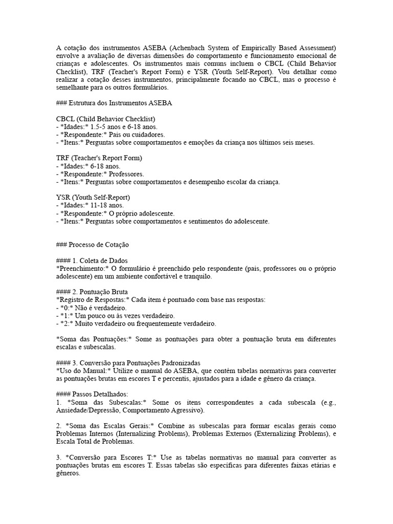 Como Cotar Instrumentos ASEBA para Crianças | PDF | Depressão | Psicologia