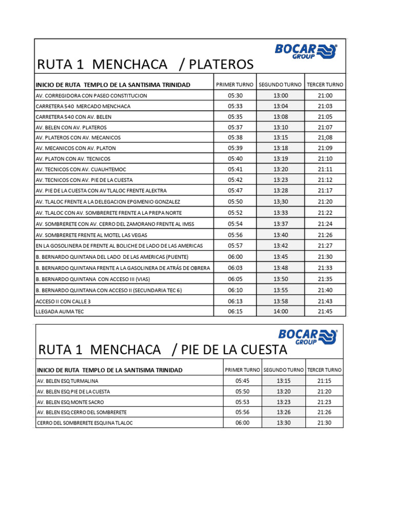 Horarios de Rutas de Autobús AUMA TEC | PDF