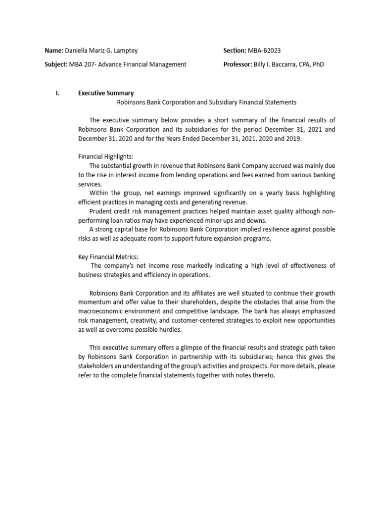 Robinsons Bank Financial Performance Review | PDF | Financial Statement ...