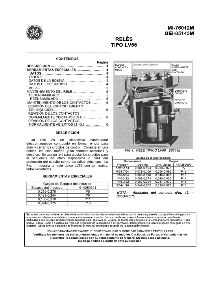 Reles Tipo LV66 | PDF | Relé | Electrodinámica