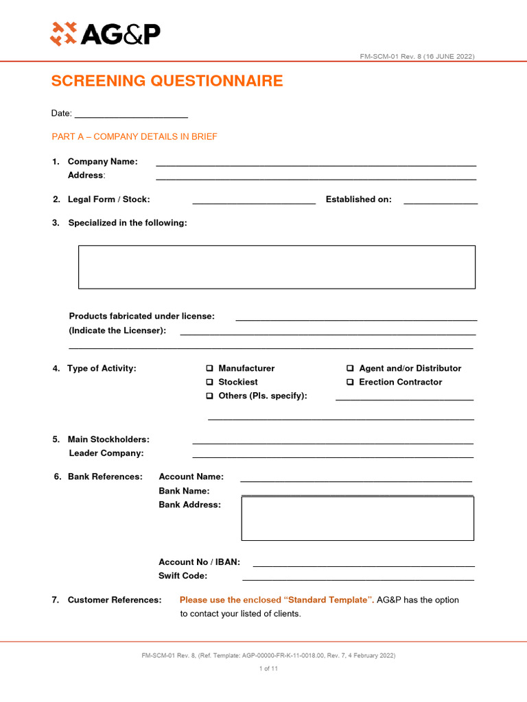 Company Screening Questionnaire Template | PDF | Calibration | Conflict ...