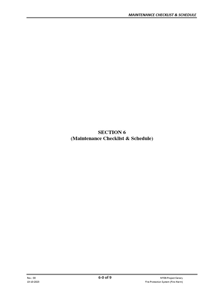 Section 6 Fire Alarm Maintenance Checklist Schedule Download Free
