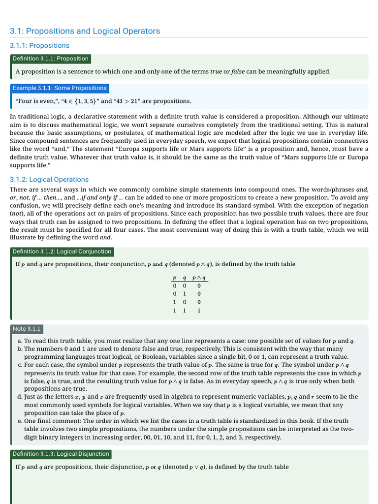3.1: Propositions and Logical Operators | PDF | If And Only If ...