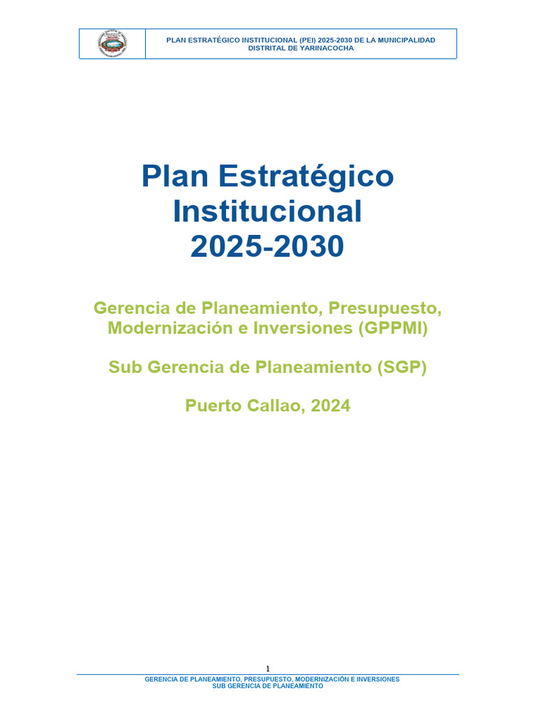 Plan Estrategico Institucional (Pei) Mdy | PDF | Saneamiento ...