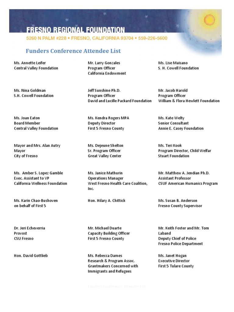 Funders conference attendee list business