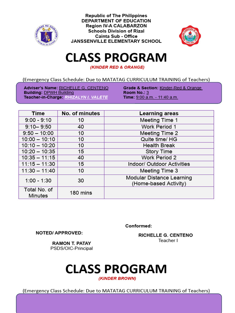 Class Program Half Day Kinder | PDF | Public Administration | Government