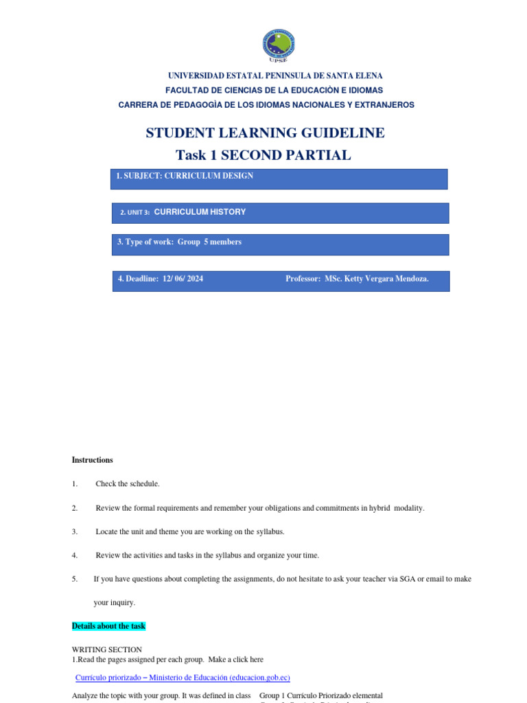 Task 1 Second Partial Curriculum Design Group Work | PDF | Curriculum ...