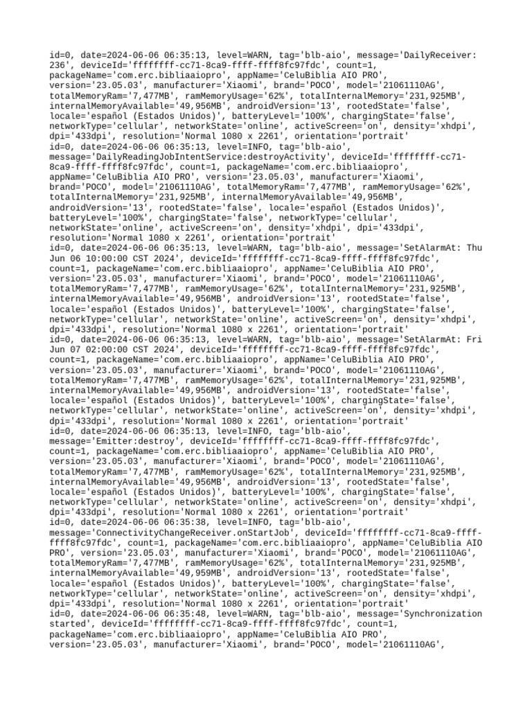 CeluBiblia AIO PRO Log Summary | PDF | Mobile Telecommunications User ...