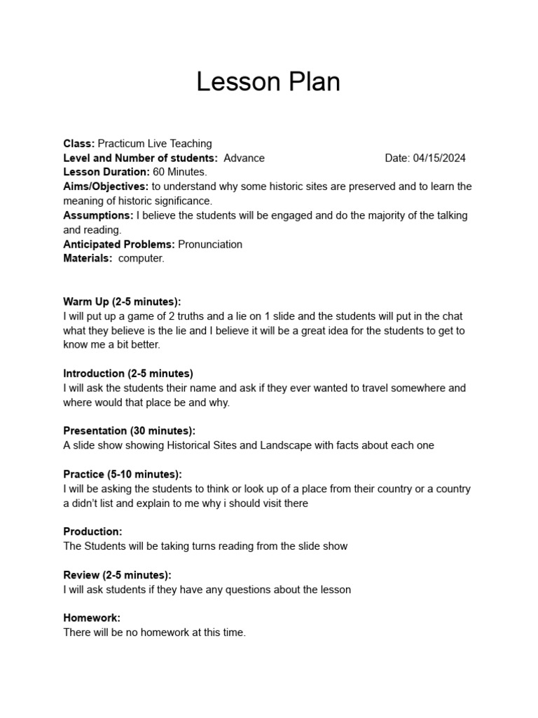 Historic Sites Lesson Plan for Students | PDF | Foreign Language Studies
