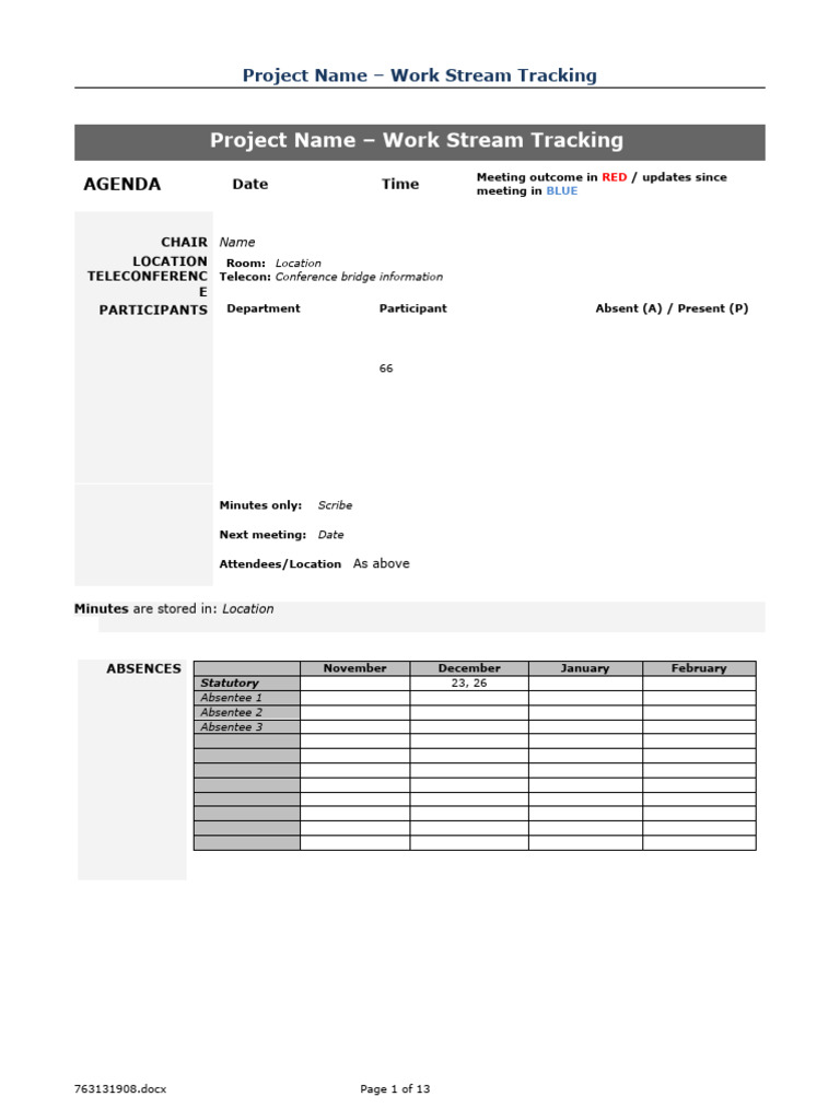 Plantilla seguimiento del proyecto workstream pdf risk