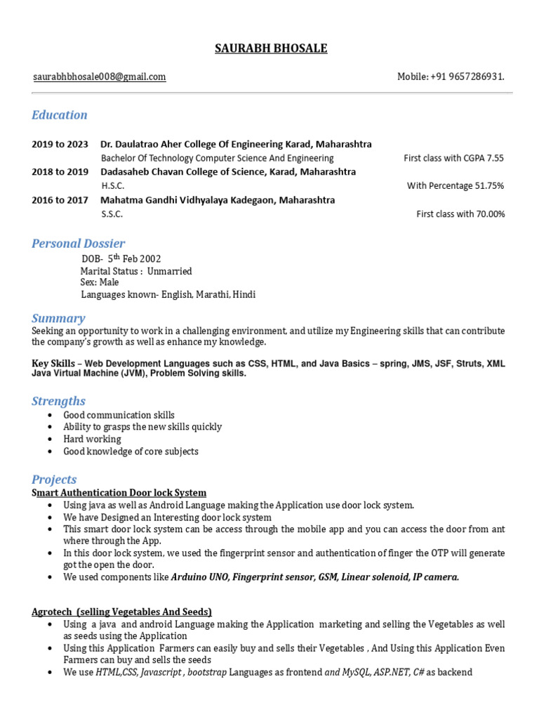 Cv of saurabh bhosale download free pdf java programming language