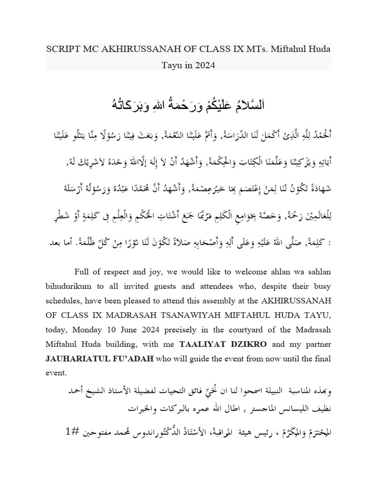 Script MC Akhirussanah Bilingual | PDF