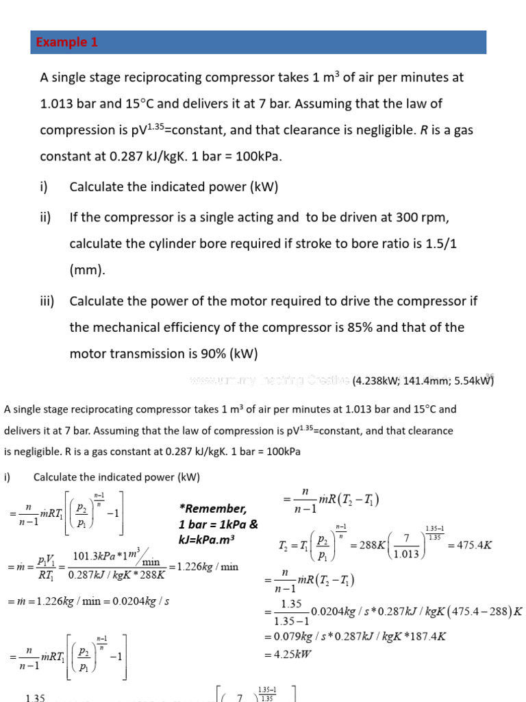 Reciprocating Compressor Calculations | PDF | Quantity | Continuum ...