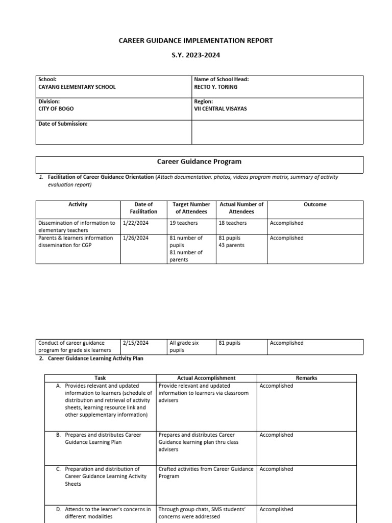 Career Guidance Report 2023-2024 | PDF | Pedagogy | Cognitive Science