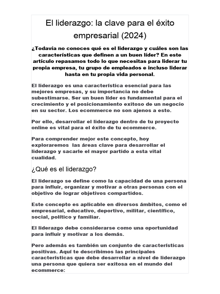 Liderazgo: Clave del Éxito Empresarial | PDF | Liderazgo | Psicología ...