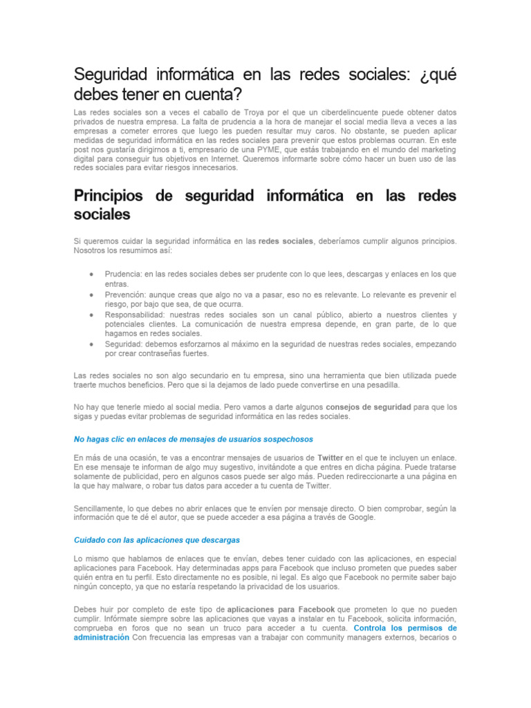 Seguridad en Redes Sociales para PYMEs | PDF | Servicio de redes ...