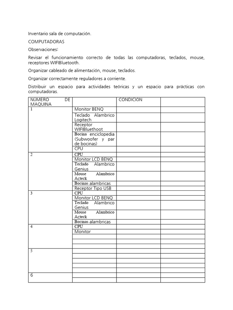 Inventario de Equipos y Mobiliario Informático | PDF | Equipo de ...