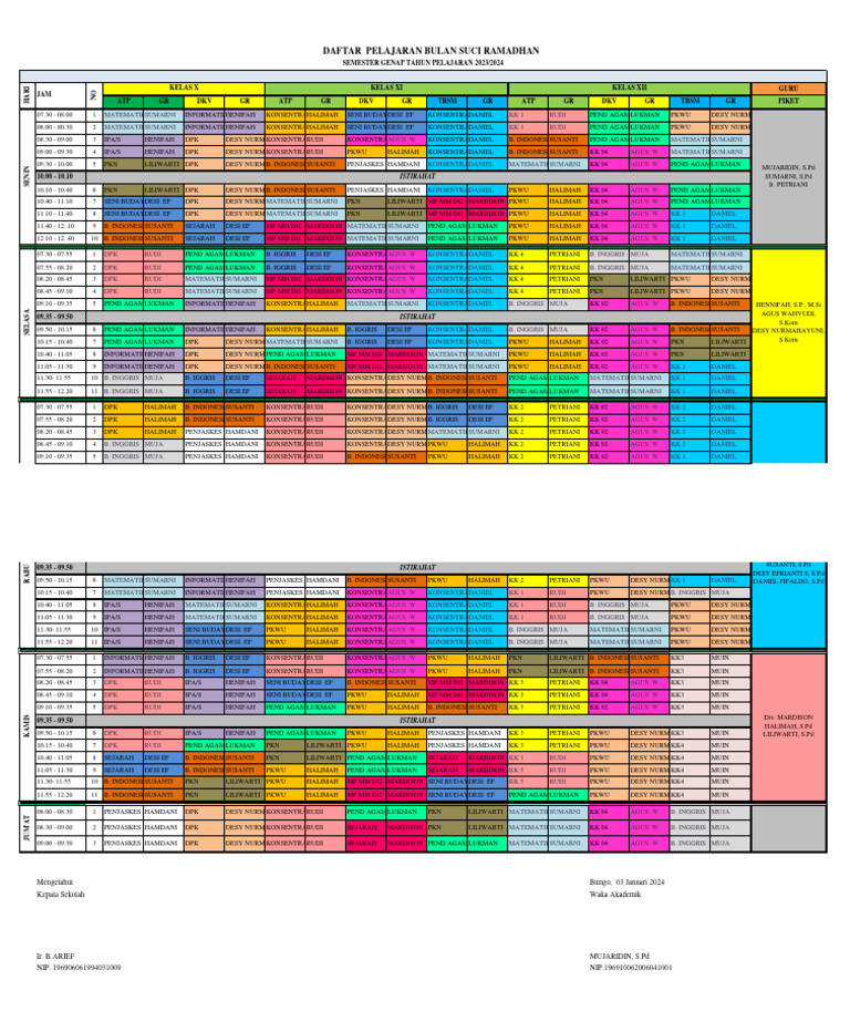 Jadwal Pelajaran Ramadhan 2023/2024 | PDF