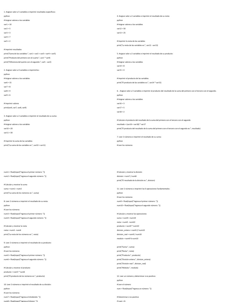 Operaciones básicas en Python | PDF | División (Matemáticas) | Python ...